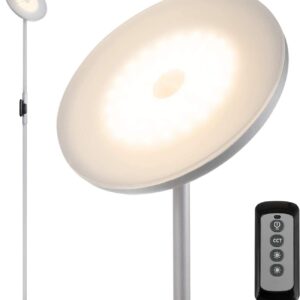 JOOFO Floor Lamp,30W/2400LM Sky LED Modern Torchiere 3 Color Temperatures Super Bright Floor Lamps-Tall Standing Pole Light with Remote & Touch Control for Living Room,Bed Room,Office（Platinum Silver）