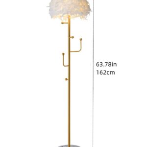 Kardleen White Feather Floor lamp Unique Hanger Floor lamp with Coat Hook Standing lamp Luxury Gold for Bedroom Decorative Tall lamp Naturally Feather lamp