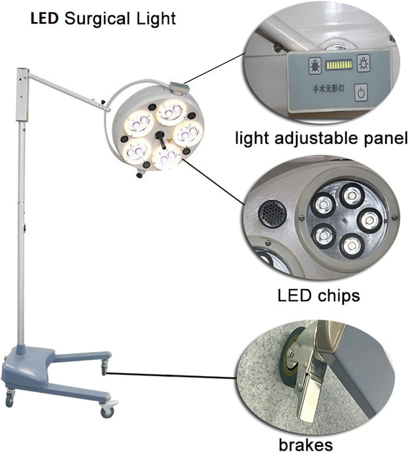 EustomA LED Shadowless Exam Light Floor Portable Mobile Lamp 25LED Bulbs 180°Rotation FKLED-5