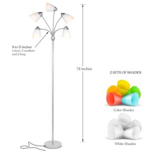 Brightech Medusa LED Floor Lamp – Multi-Head Dimmable Floor Lamp for Living Rooms & Offices – Tall Lamp with Interchangeable Shades, Adjustable Standing Lamp for Bedroom Reading – Silver