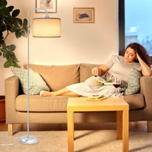 [Upgraded] LED Floor Lamp for Living Room, 3 Color Temperature Floor Lamp with Foot Switch Modern Standing Lamp Tall Pole Floor Reading Lamp for Bedroom Study Room, Bulb Included Silver (One Shade)