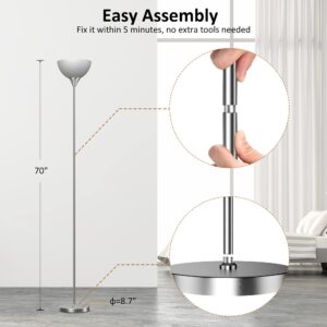 PESRAE Floor Lamp, Remote Control with 4 Color Temperatures, Torchiere Floor lamp for Bedroom, Standing Lamps for Living Room, Bulb Included (Brushed Nickel)