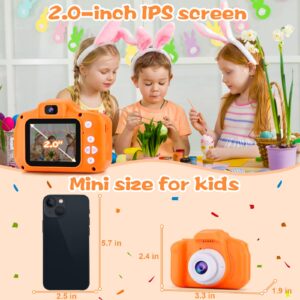 PROGRACE Kids Camera for Boys Girls - Dual Selfie Mini Children Camera Age 3 4 5 6 7 8 9 Year Old Kids Camcorder Birthday 𝗚𝗶𝗳𝘁 for Girls Boys Toy Camera for Kids Video Camera Recorder Orange