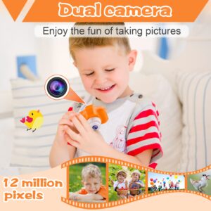 PROGRACE Kids Camera for Boys Girls - Dual Selfie Mini Children Camera Age 3 4 5 6 7 8 9 Year Old Kids Camcorder Birthday 𝗚𝗶𝗳𝘁 for Girls Boys Toy Camera for Kids Video Camera Recorder Orange