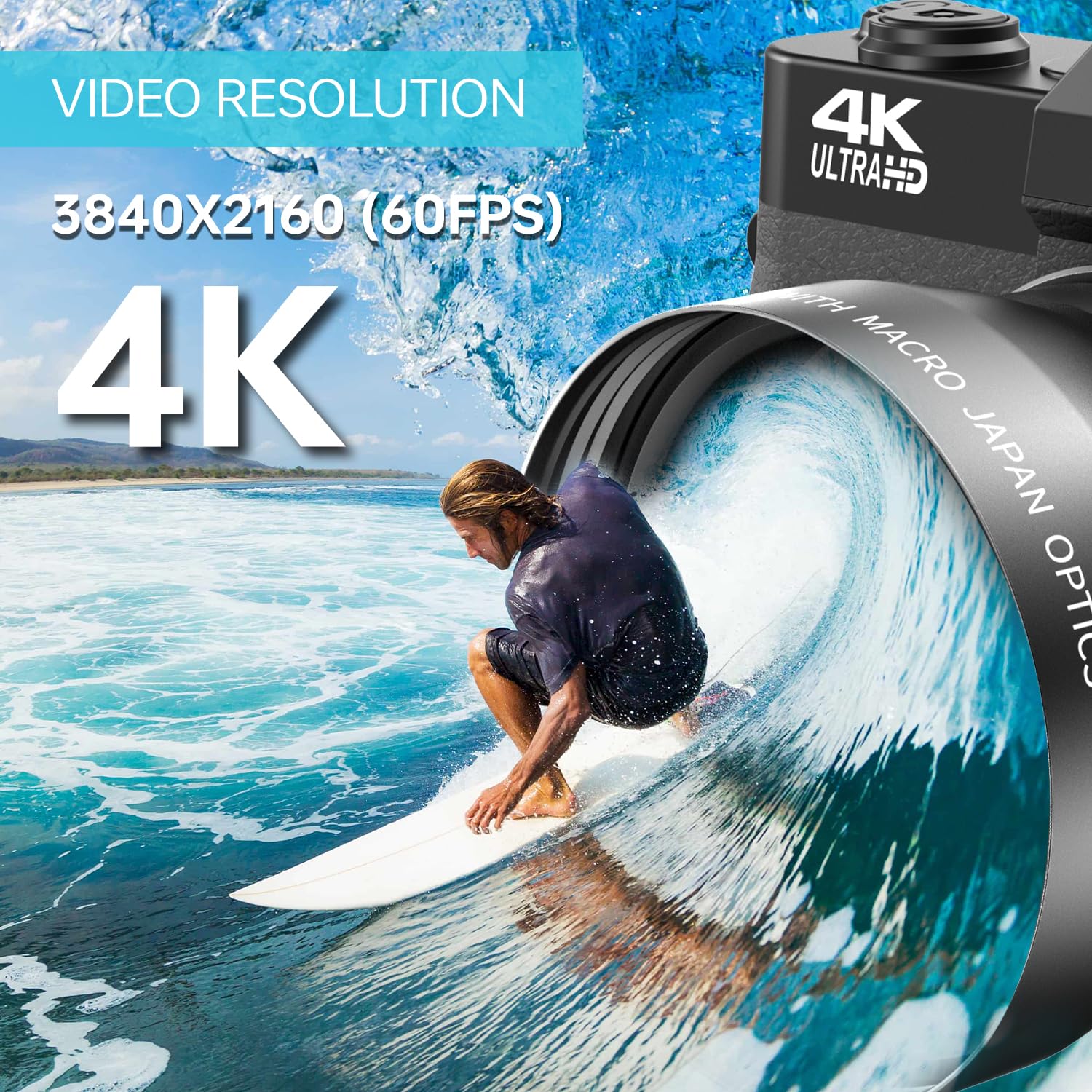 4K Digital Camera for Photography with External Adjustable Microphone, 48MP Vlogging Camera for YouTube and Video, 52mm Wide Angle & Macro Lens, with 180° Flip Screen,18X Digital Zoom, 2 Batteries, 32