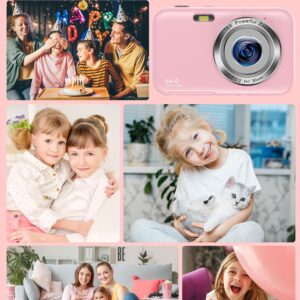 Digital Camera, FHD 1080P Kids Camera with 32GB SD Card 16X Digital Zoom Portable Small Camera, Compact Point and Shoot Camera Mini Digital Camera for Teens Kids Boys Girls Students Seniors - Pink