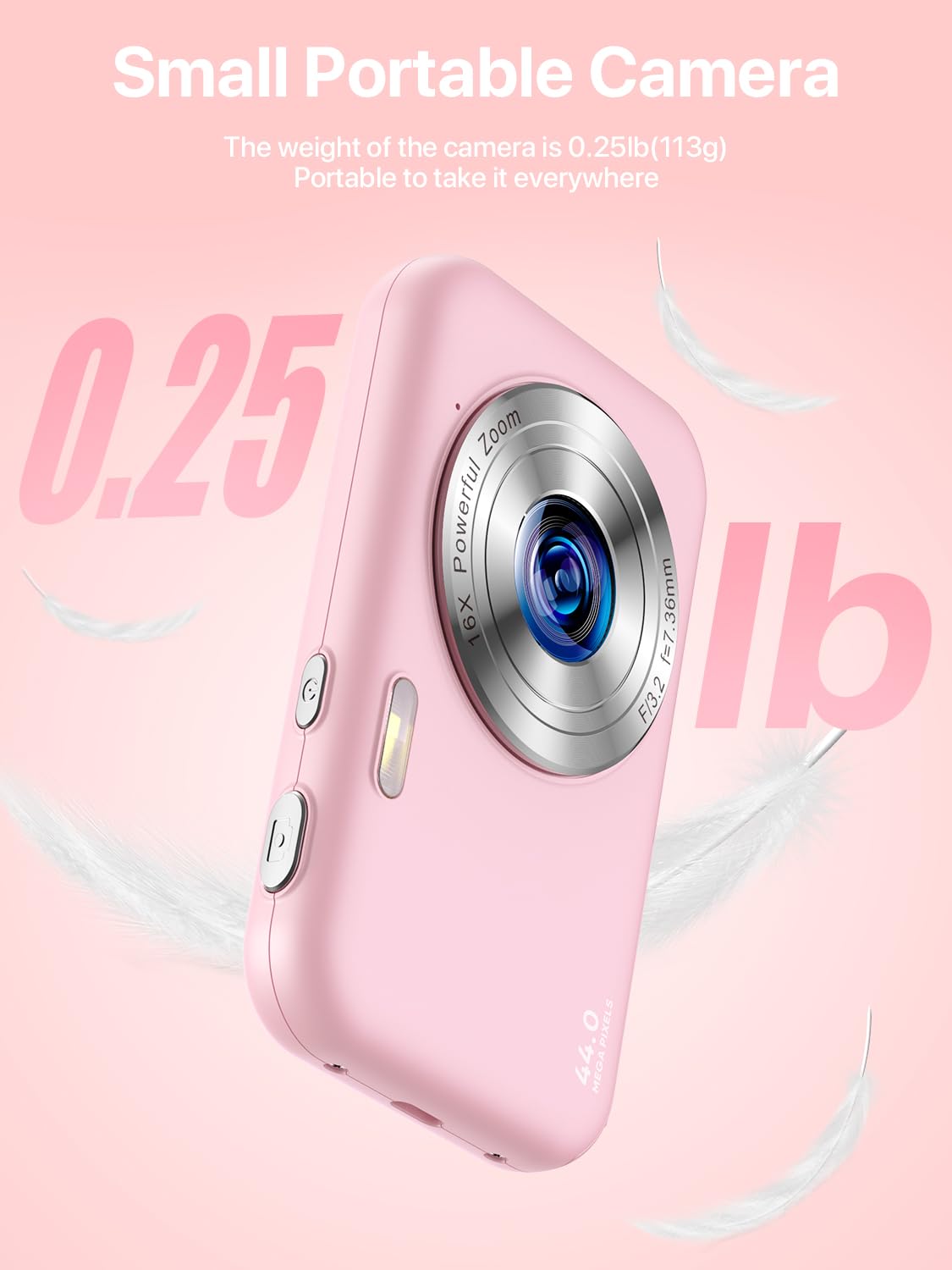 Digital Camera, FHD 1080P Kids Camera with 32GB SD Card 16X Digital Zoom Portable Small Camera, Compact Point and Shoot Camera Mini Digital Camera for Teens Kids Boys Girls Students Seniors - Pink