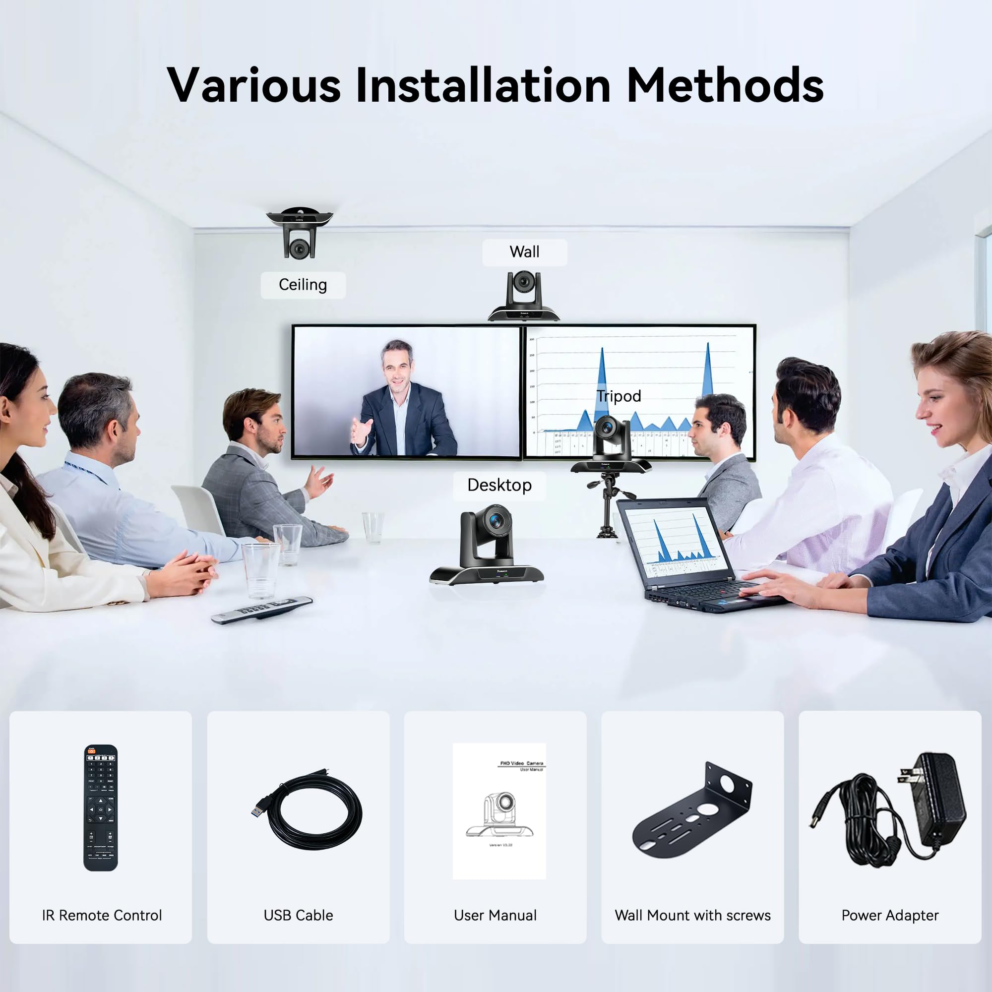 Tenveo 20X Optical Zoom PTZ Conference Room Camera, USB3.0/HDMI FHD 1080P 60FPS, for Video Conferencing Business Meeting Live Streaming Church Services Worship Events Education Skype Zoom Teams OBS