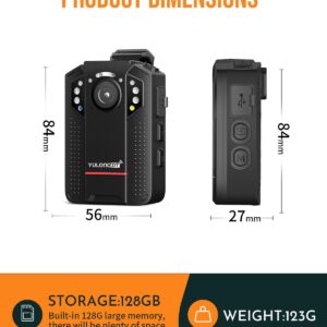 YULONGDT 1440P Body Camera, 128GB Body Cameras with Audio and Video Recording, Wearable Body Camera for Police, Personal, Infrared Night Vision, 3300mAh Battery for Civilian, Law Enforcement