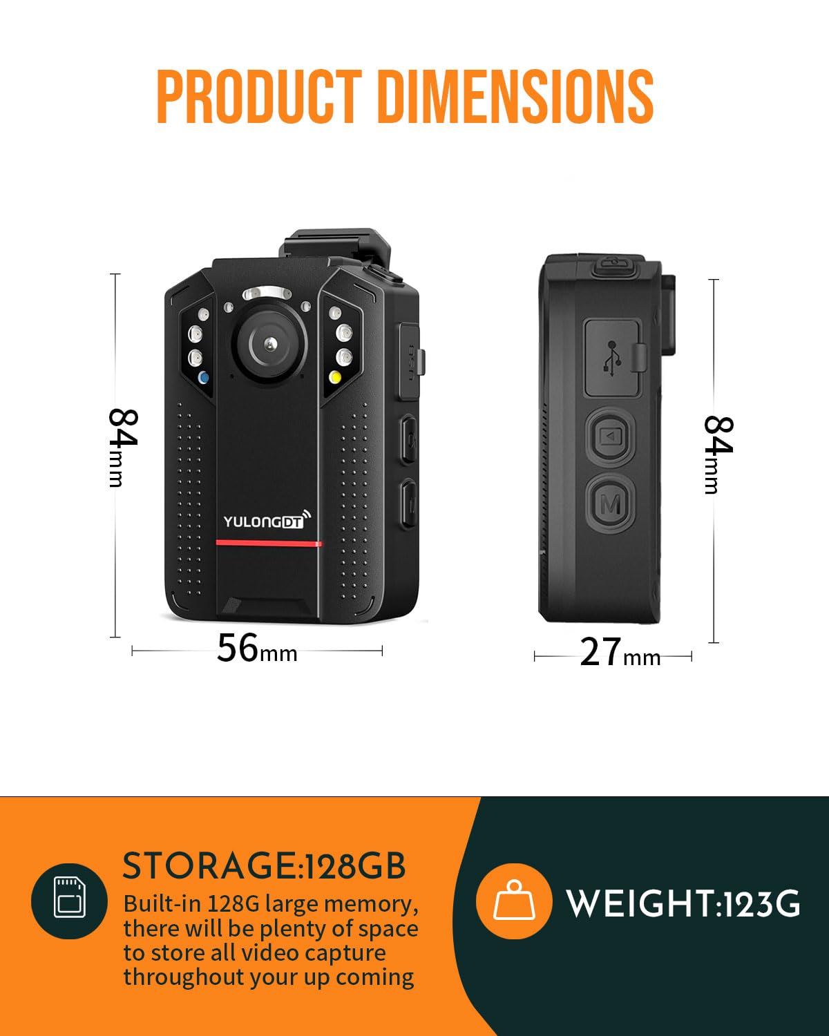 YULONGDT 1440P Body Camera, 128GB Body Cameras with Audio and Video Recording, Wearable Body Camera for Police, Personal, Infrared Night Vision, 3300mAh Battery for Civilian, Law Enforcement