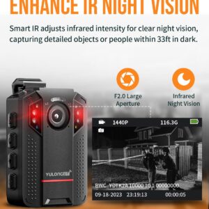 YULONGDT 1440P Body Camera, 128GB Body Cameras with Audio and Video Recording, Wearable Body Camera for Police, Personal, Infrared Night Vision, 3300mAh Battery for Civilian, Law Enforcement