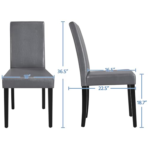 Yaheetech Set of 4 Dining Chairs Faux Leather High Back Kitchen Chair Upholstered Armless Side Chair with Waterproof Surface and Wood Legs for Home and Restaurant, Gray