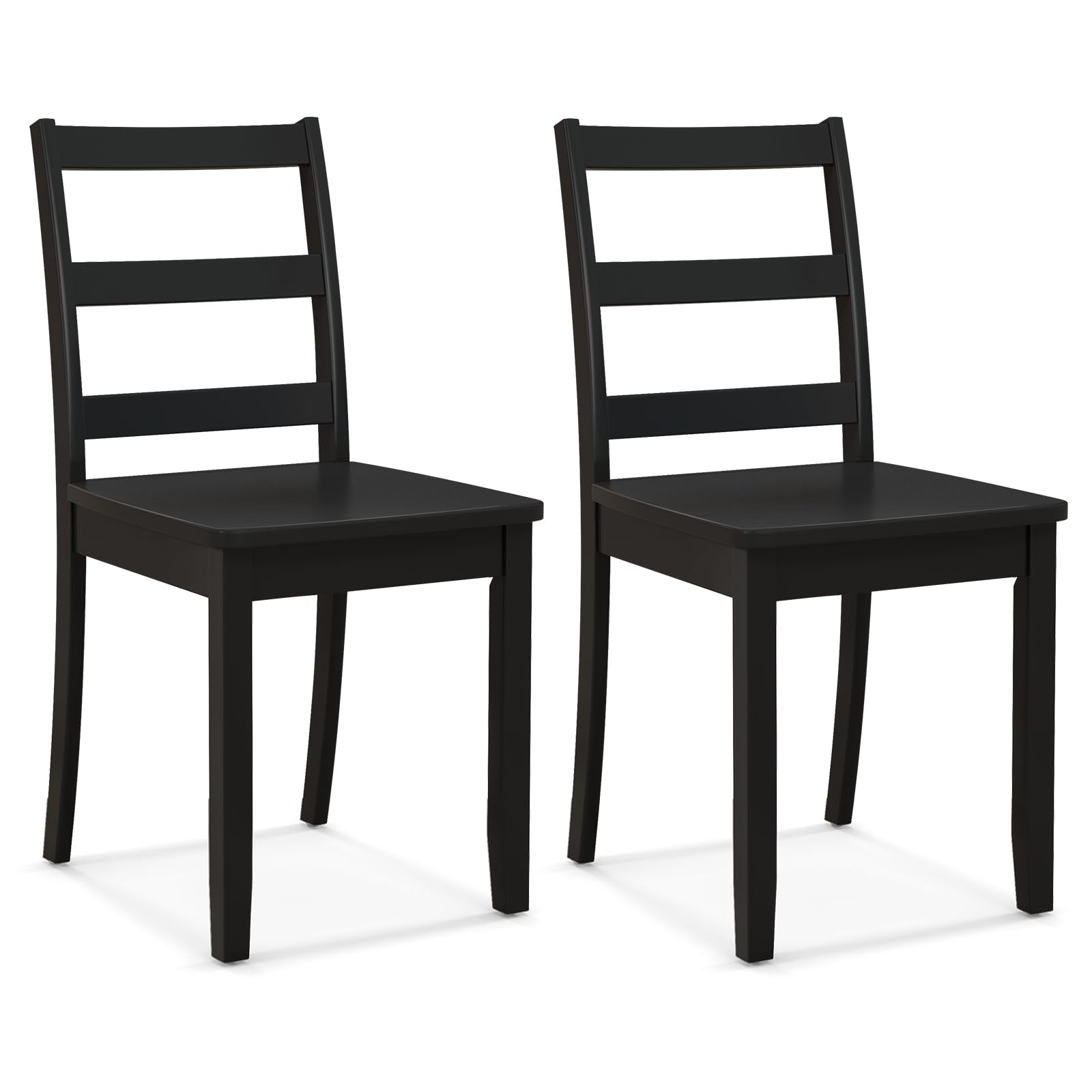 Giantex Wood Dining Chairs Set of 2 Black- Wooden Armless Kitchen Chairs with Solid Rubber Wood Legs, Non-Slip Foot Pads, Max Load 400 Lbs, Farmhouse Style High Ladder Back Wooden Dining Room Chairs