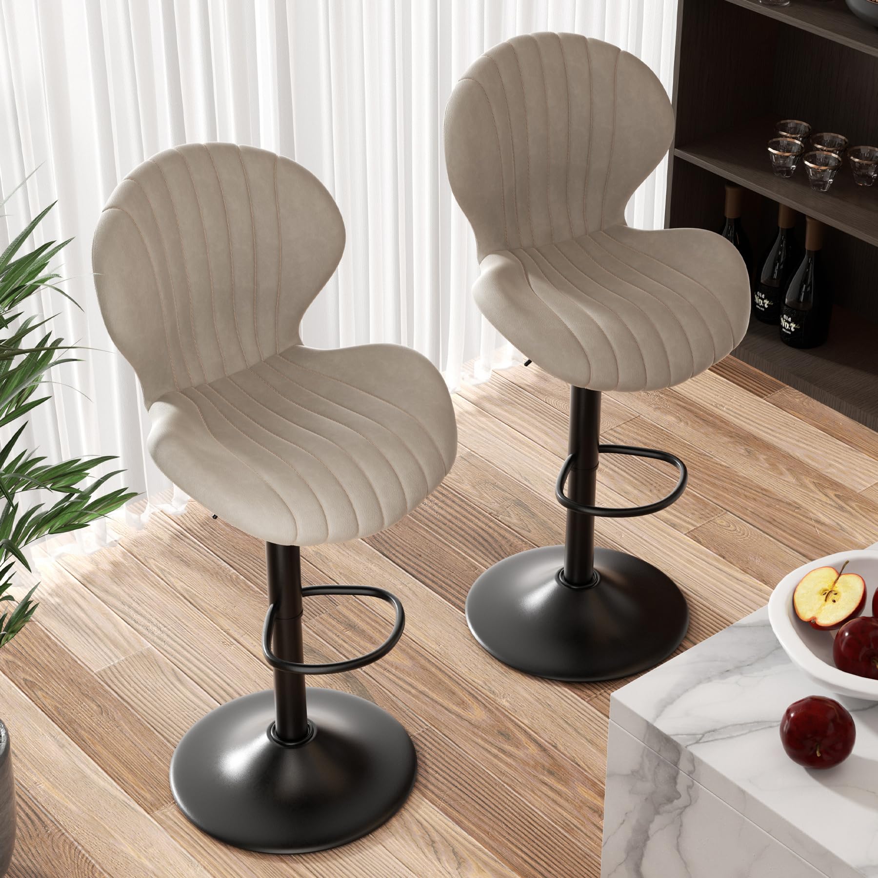 Nalupatio Bar Stools Set of 2 Modern Swivel Bar Chairs, Barstools Counter Height with High Backrest, Easy 3-5 Minute Assembly for Bar, Kitchen, Dining Room Beige