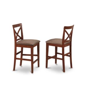 east west furniture pub counter stool-linen fabric bar height dining chairs, set of 2, pbs-brn-c