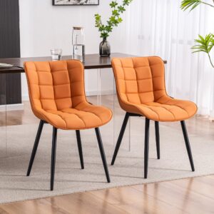 YOUTASTE Dining Chairs Set of 2, PU Leather Upholstered Modern Armless Dining Room Chair with Back Metal Legs, Kitchen Dinner Accent Guest Chairs for Vanity Reception Waiting Room,Orange Camel