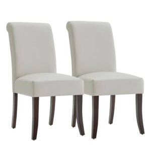watson & whitely upholstered kitchen & dining room chairs with high back, faux leather dining chairs with solid wood legs, set of 2, light grey