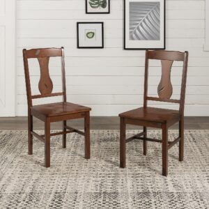 Walker Edison Rustic Farmhouse Wood Distressed Dining Room Chairs Kitchen Armless Dining Chairs Kitchen, Set of 2, Brown Oak