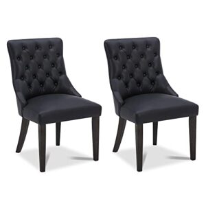 chita farmhouse tufted dining chairs, modern upholstered chairs, faux leather high back dining room chairs set of 2,black