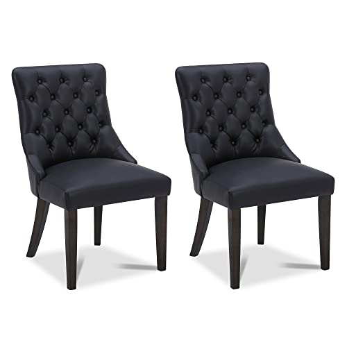 CHITA Farmhouse Tufted Dining Chairs, Modern Upholstered Chairs, Faux Leather High Back Dining Room Chairs Set of 2,Black