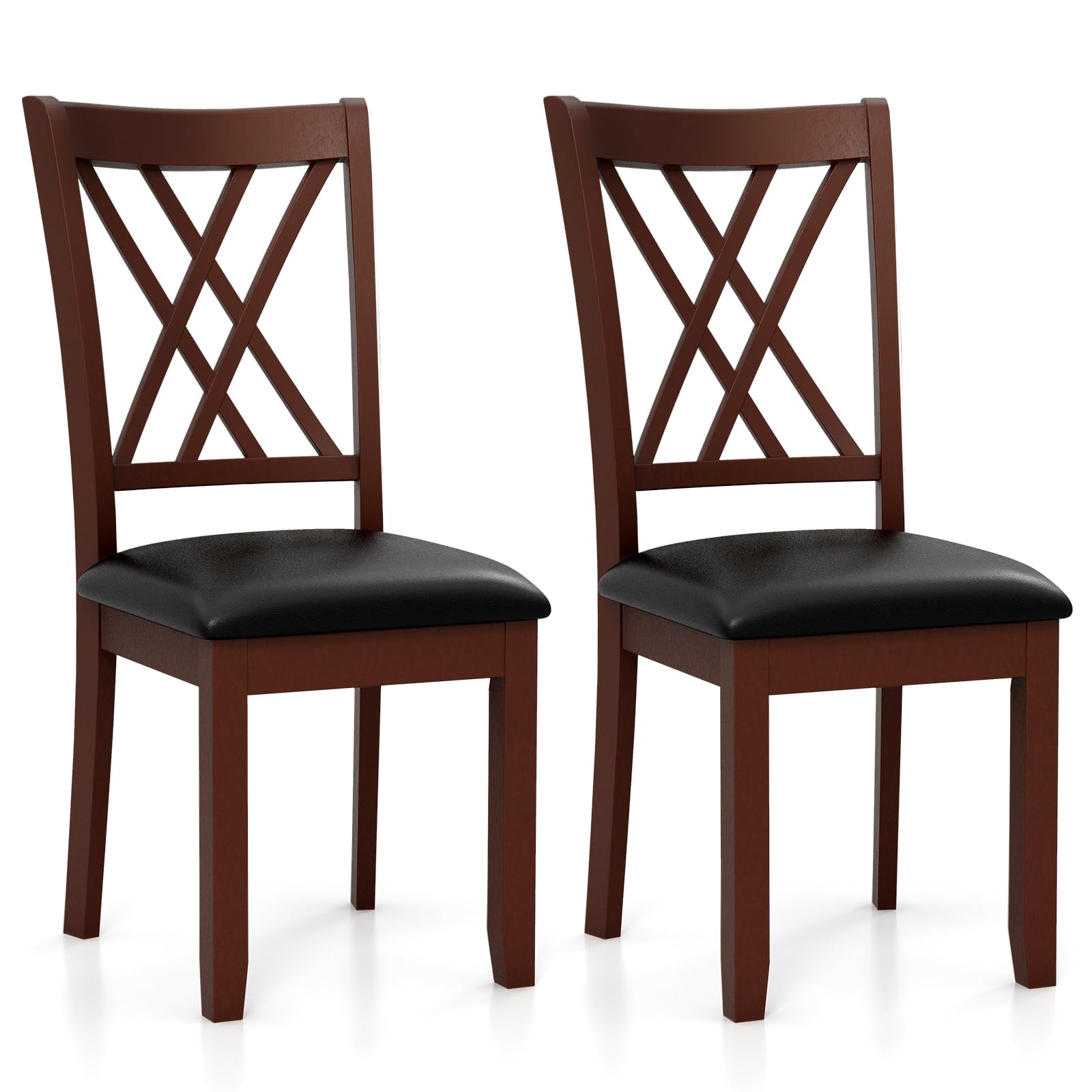 Giantex Wood Dining Chairs Set of 2, Faux Leather Upholstered Kitchen Chairs with Rubber Wood Legs, Padded Seat, Max Load 355 Lbs, Farmhouse Armless Wooden Dining Room Chair