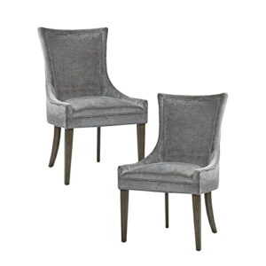 ultra dining chairs set of 2, swoop arm, curved back chenille upholstery design, solid wood legs, high desnity foam seat kitchen furniture, dark grey, 23.25"w x 24.75"d x 39"h