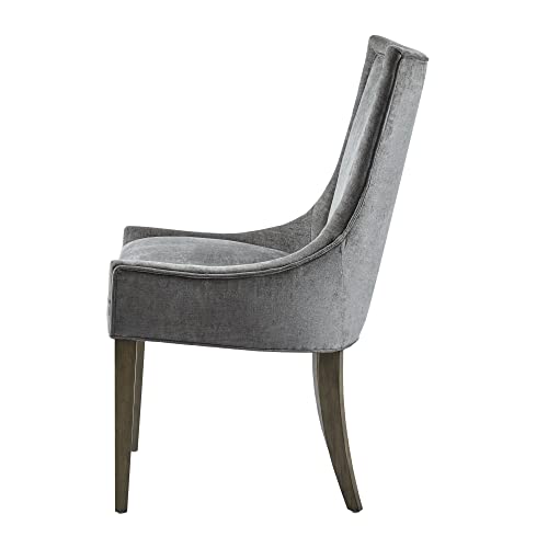 Ultra Dining Chairs Set of 2, Swoop Arm, Curved Back Chenille Upholstery Design, Solid Wood Legs, High Desnity Foam Seat Kitchen Furniture, Dark Grey, 23.25"W x 24.75"D x 39"H