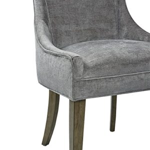 Ultra Dining Chairs Set of 2, Swoop Arm, Curved Back Chenille Upholstery Design, Solid Wood Legs, High Desnity Foam Seat Kitchen Furniture, Dark Grey, 23.25"W x 24.75"D x 39"H