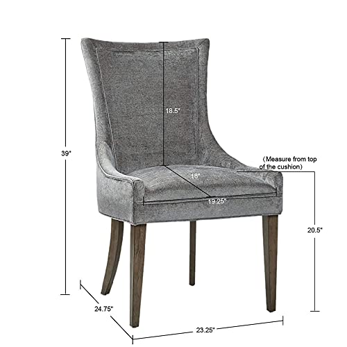 Ultra Dining Chairs Set of 2, Swoop Arm, Curved Back Chenille Upholstery Design, Solid Wood Legs, High Desnity Foam Seat Kitchen Furniture, Dark Grey, 23.25"W x 24.75"D x 39"H