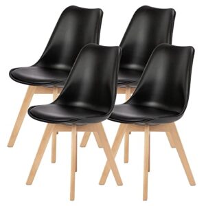sweetrcrispy dining chairs, dining chairs set of 4, dining room chairs, kitchen chairs, mid century modern chairs, pu leather upholstered chairs with wood legs, kitchen & dining room chairs, black