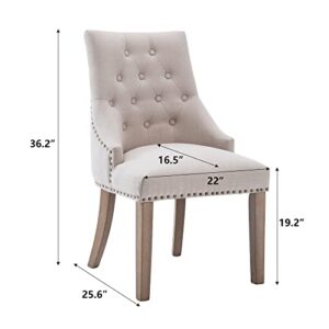 NOBPEINT Dining Chair Beige Fabric Leisure Padded Ring Chair, Nailed Trim, Set of 2