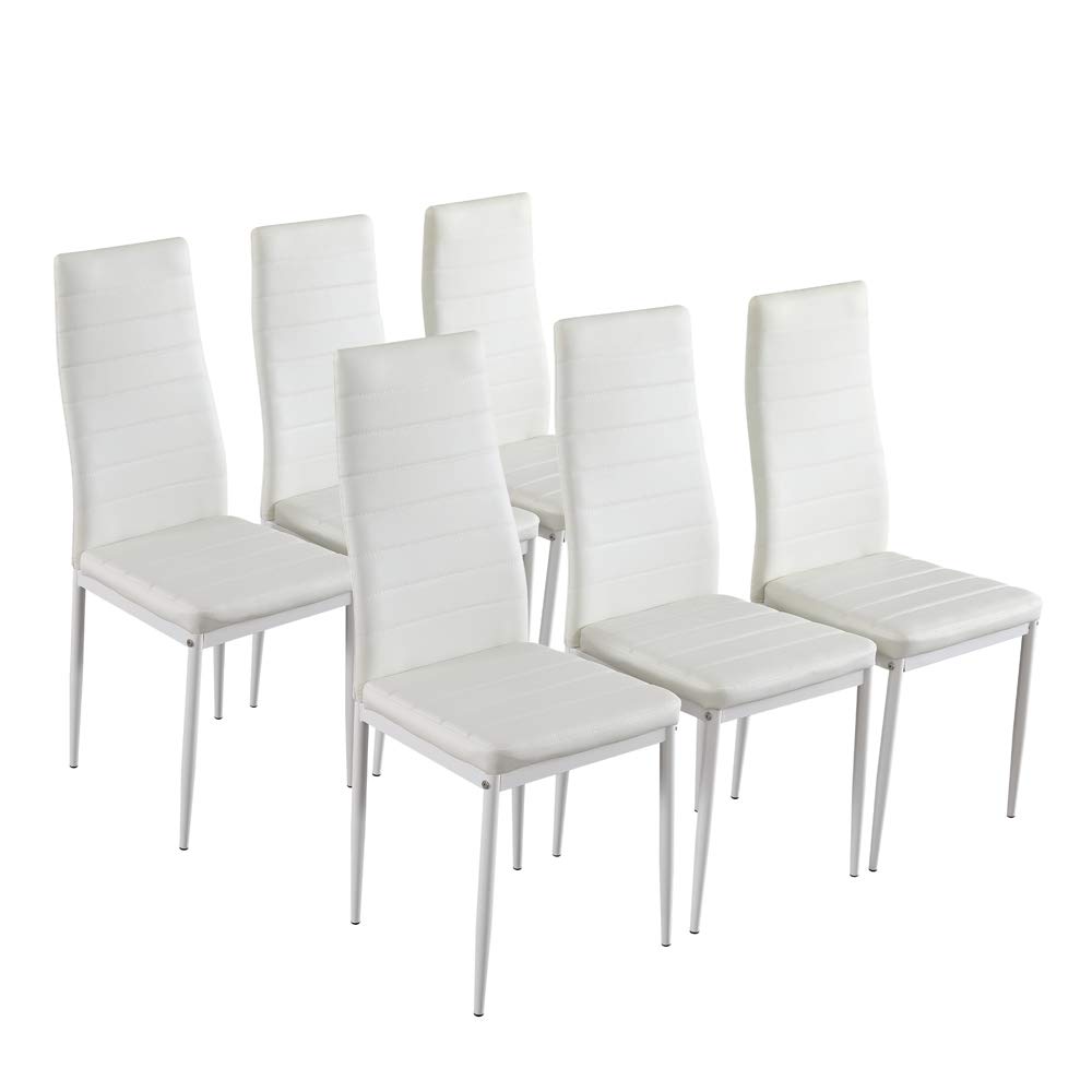 NIKKHO 6pcs Elegant Assembled Stripping Texture High Backrest Dining Chairs B White