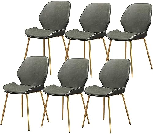 Chairs Modern Dining Chairs Set of 6 PU Leather High Back Padded Soft Seat Sturdy Metal Legs for Living Room Dining Chairs (Color:Dark Gray)