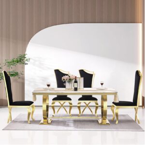 ACEDÉCOR Dining Room Chairs, Black Velvet Upholstered Dining Chairs, Modern Dining Chairs with Gold Legs, Streamlined Back and Mirror X-Shaped Metal Legs, Black high-Back Dining Chairs Set of 20