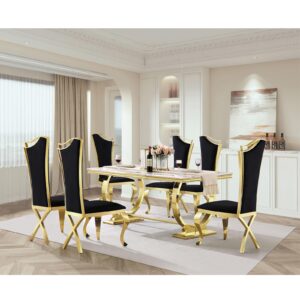 ACEDÉCOR Dining Room Chairs, Black Velvet Upholstered Dining Chairs, Modern Dining Chairs with Gold Legs, Streamlined Back and Mirror X-Shaped Metal Legs, Black high-Back Dining Chairs Set of 20