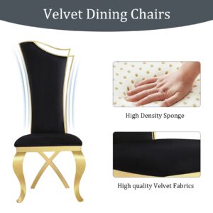 ACEDÉCOR Dining Room Chairs, Black Velvet Upholstered Dining Chairs, Modern Dining Chairs with Gold Legs, Streamlined Back and Mirror X-Shaped Metal Legs, Black high-Back Dining Chairs Set of 20