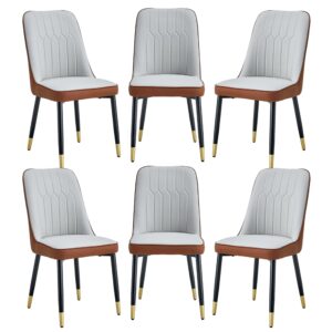 CASAXOHI Modern Dining Chairs Set of 6,Leather Dining Chairs Set of 6 with Gold and Metal Legs High Back,Mid Century Modern Kitchen Dining Room Chairs for Living Room,Chairs Set for 6