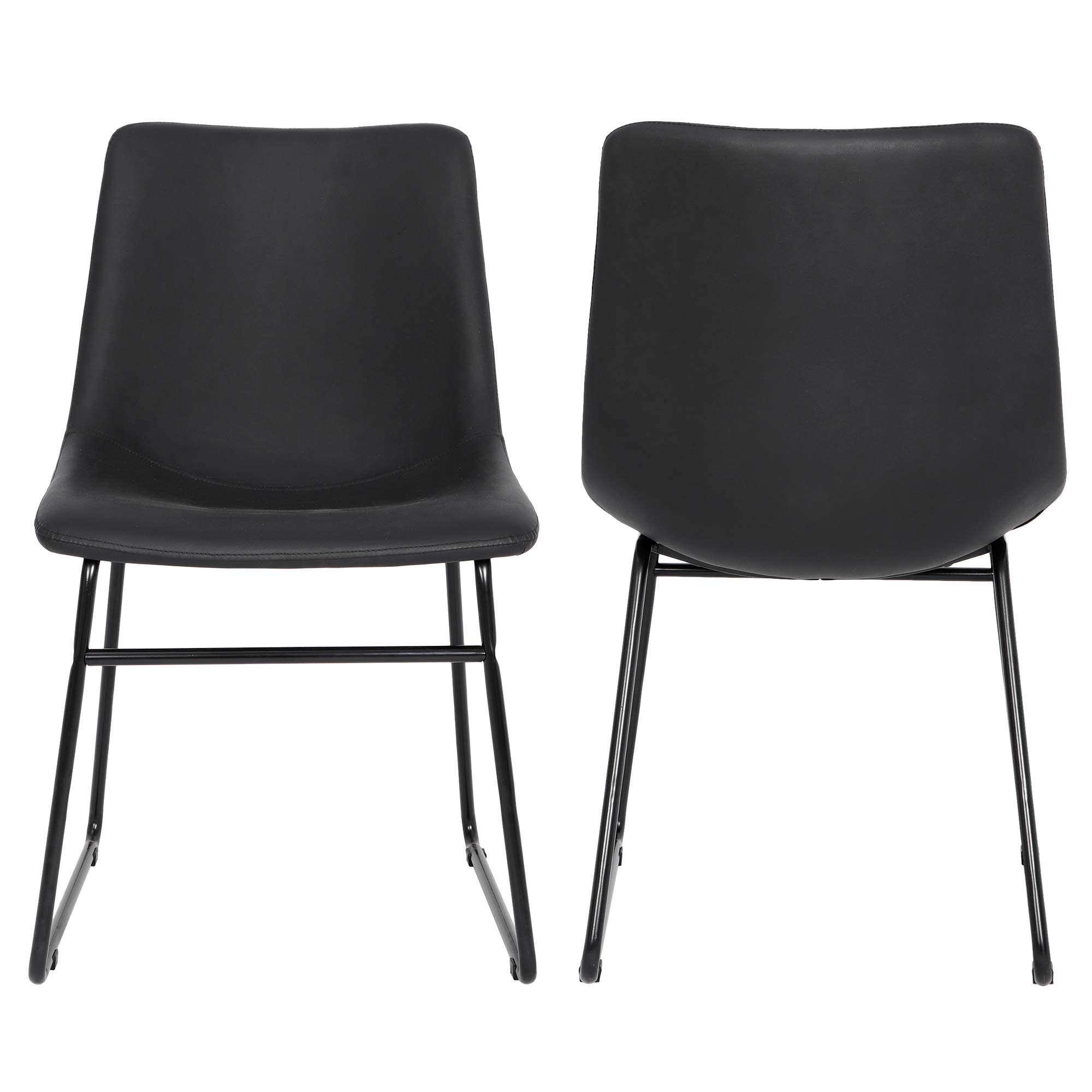 HomGarden Faux Leather Armless Dining Chairs Set of 2, Modern Dining Room Chairs for Home Kitchen Study Living Room, Black