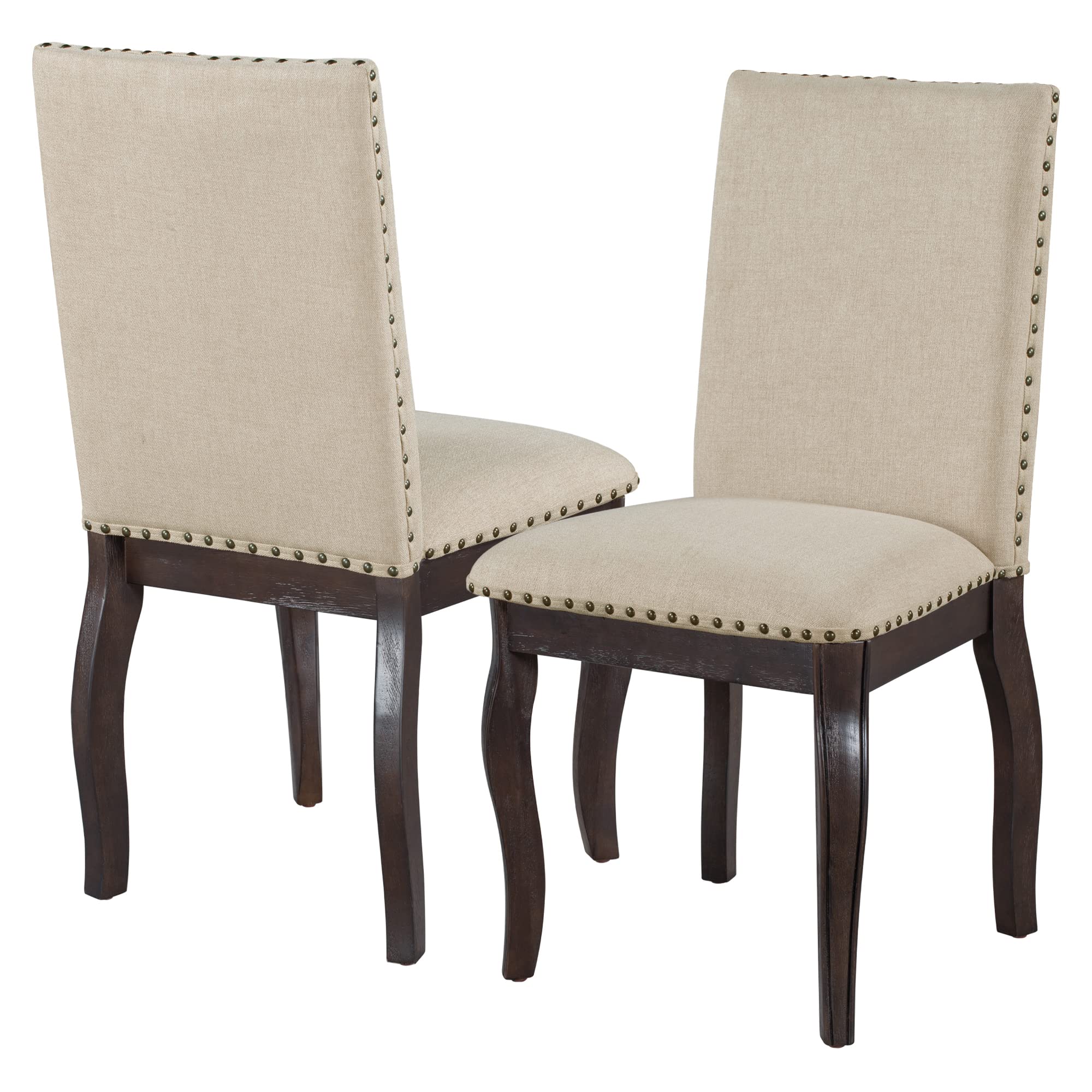 HESIEU Farmhouse Dining Chairs Set of 4 Upholstered Fabric Kitchen Chairs with Antique Bronze Nailhead Decor High Back Chair Solid Wood Legs for Dining Room Kitchen Living Room (Espresso)