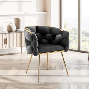 INMOZATA Velvet Chair Modern Dining Chair with Gold Legs, Upholstered Accent Chairs for Dining Room, Kitchen, Vanity, Living Room,Black