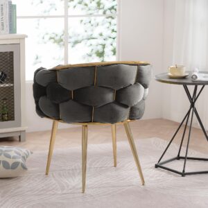 INMOZATA Velvet Chair Modern Dining Chair with Gold Legs, Upholstered Accent Chairs for Dining Room, Kitchen, Vanity, Living Room,Black