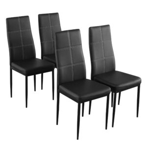 Dining Chairs Set of 4 PU Leather Chairs with 6 Grids Modern Armless Side Chair Elegant and Comfortable Dining Room Chairs for Kitchen Living Room