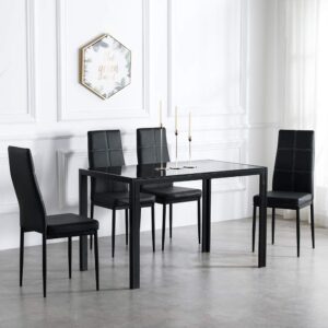 Dining Chairs Set of 4 PU Leather Chairs with 6 Grids Modern Armless Side Chair Elegant and Comfortable Dining Room Chairs for Kitchen Living Room