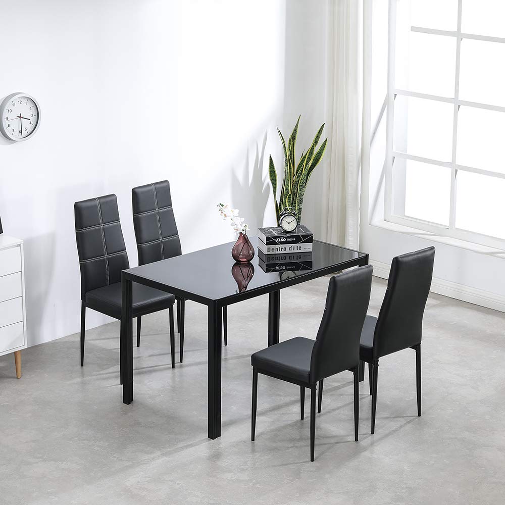 Dining Chairs Set of 4 PU Leather Chairs with 6 Grids Modern Armless Side Chair Elegant and Comfortable Dining Room Chairs for Kitchen Living Room