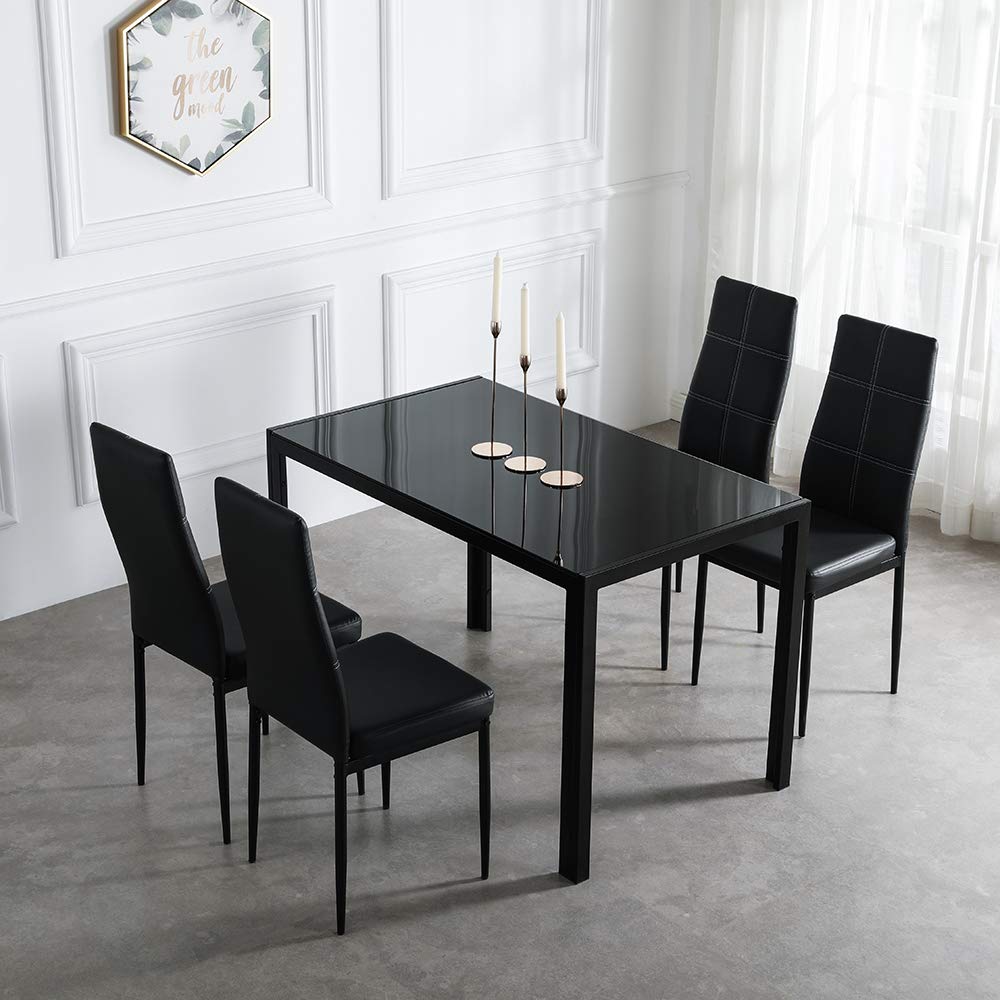 Dining Chairs Set of 4 PU Leather Chairs with 6 Grids Modern Armless Side Chair Elegant and Comfortable Dining Room Chairs for Kitchen Living Room