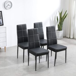 Dining Chairs Set of 4 PU Leather Chairs with 6 Grids Modern Armless Side Chair Elegant and Comfortable Dining Room Chairs for Kitchen Living Room