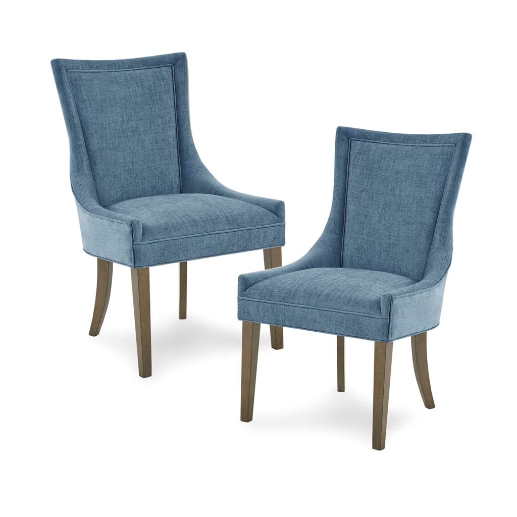 WEALTHOME Set of 2 Traditional Dining Chairs with High-Back and Light Blue Upholstery – Solid Wood Legs in Ultra Grey Finish – Ample Seating, Easy Assembly, Robust 300 lbs Capacity