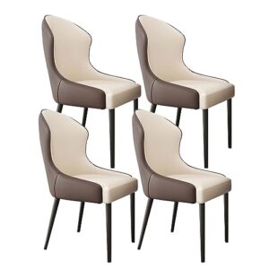 FIXARE Dining Kitchen Room Chairs Set of 4 Modern Artificial Waterproof and Scratch-Resistant Leather High Back Padded Soft Seat Metal Legs Living Room Chairs (Color : Off-White+Brown)