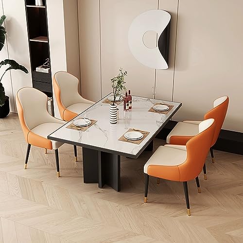 FIXARE Dining Kitchen Room Chairs Set of 4 Modern Artificial Waterproof and Scratch-Resistant Leather High Back Padded Soft Seat Metal Legs Living Room Chairs (Color : Off-White+Brown)