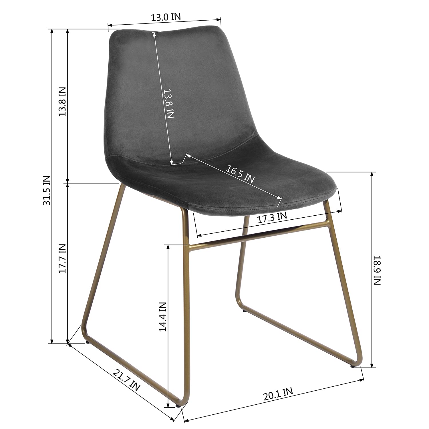 wOod-it Dining Chairs Set of 2, Pre Assembled Bucket Chair Set Velvet Upholstered with Gold Legs Mid Century Modern for Dining Room, Kitchen, 20.1" W x 21.7" D x 31.5" H